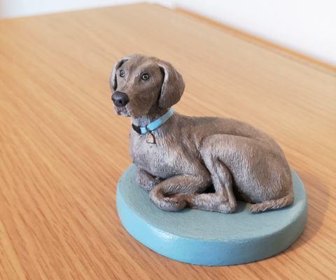 Custom grey dog sculpture