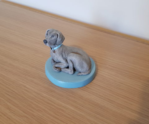 Custom grey dog sculpture