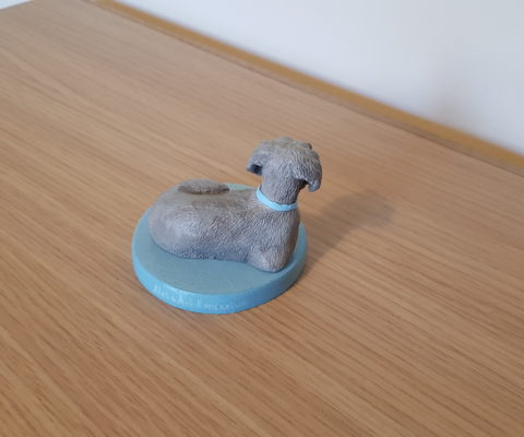 Custom grey dog sculpture