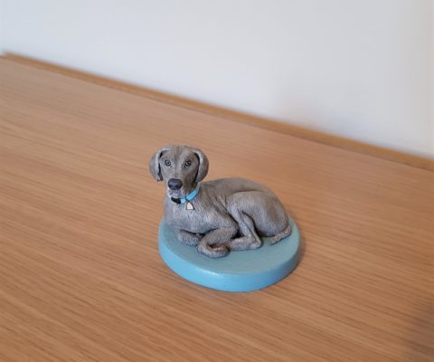 Custom grey dog sculpture