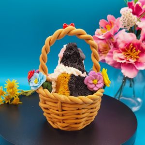 Summer Guinea Pig Sculpture in a Wicker Basket